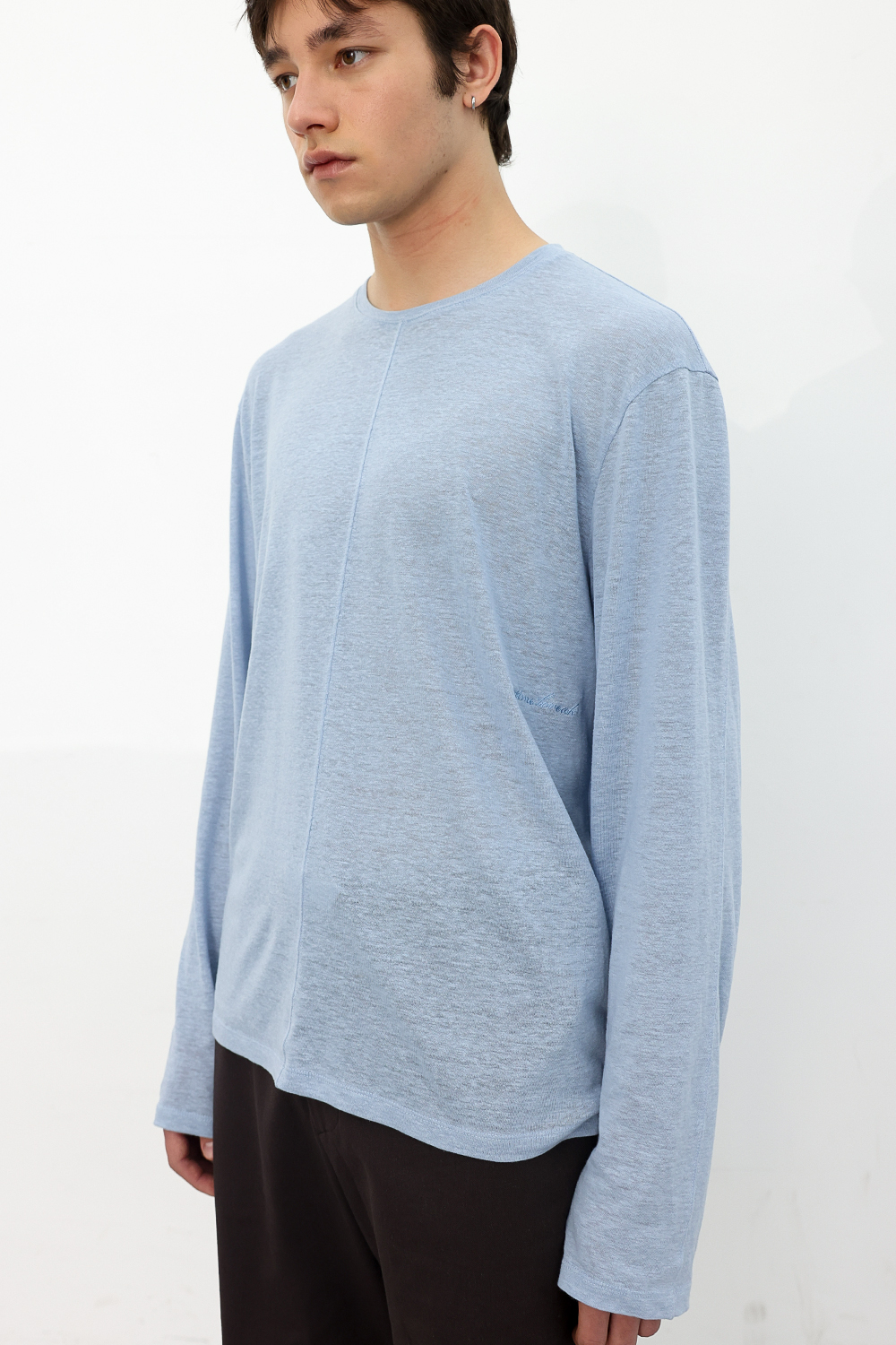 [ANYTIME LOREAK] CAMELLIA LAYERED TEE - SKY BLUE/CHARCOAL