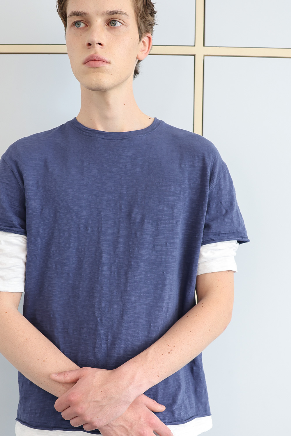 [ANYTIME LOREAK] FADE SLUB HALF T-SHIRT - VINTAGE BLUE