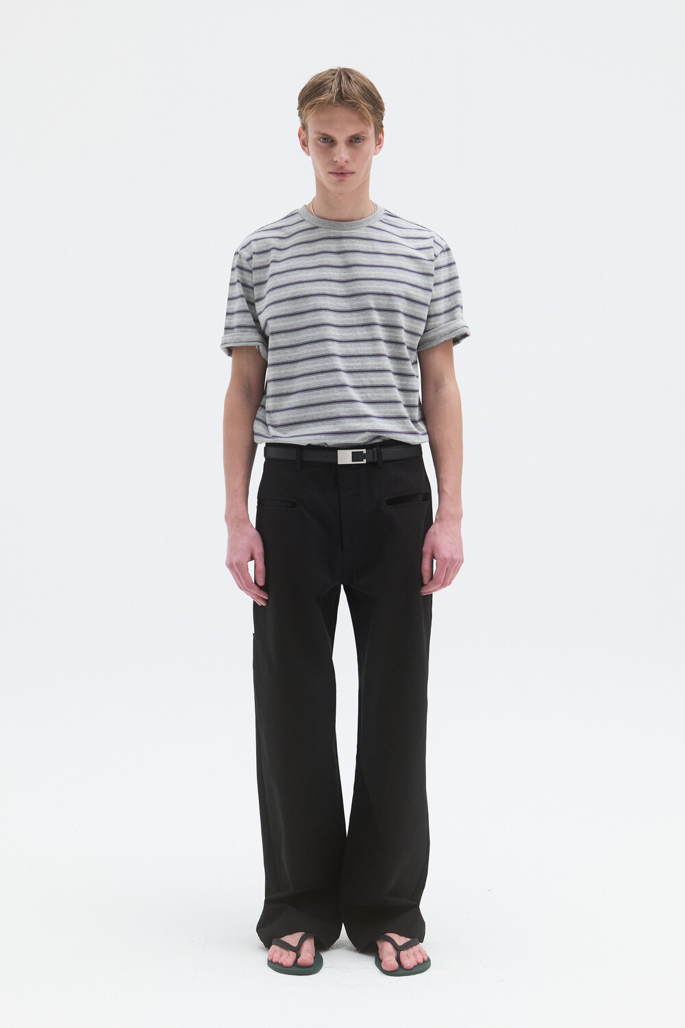 [WINDER] STRIPED COTTON TOP - BLUE / MELANGE