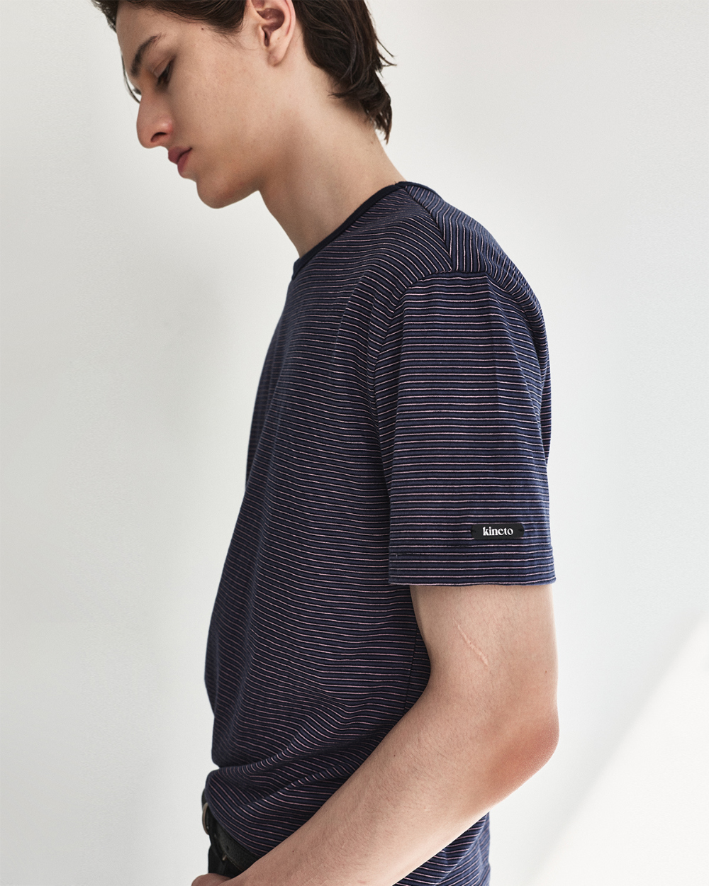 [kineto] Blend Stripe Cotton T-Shirt_Multi Purple