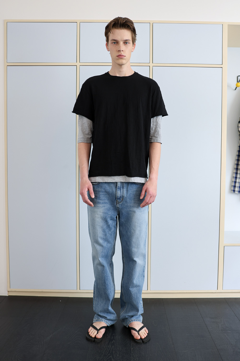 [ANYTIME LOREAK] FADE SLUB HALF T-SHIRT - BLACK