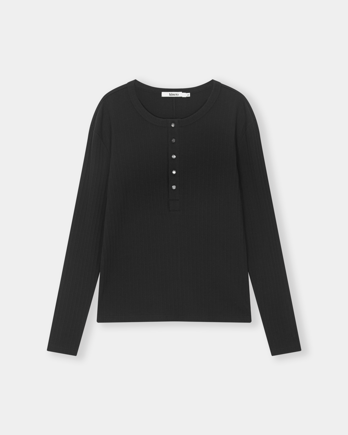 [kineto] Fine Cotton Ribbed Henley Top_Black