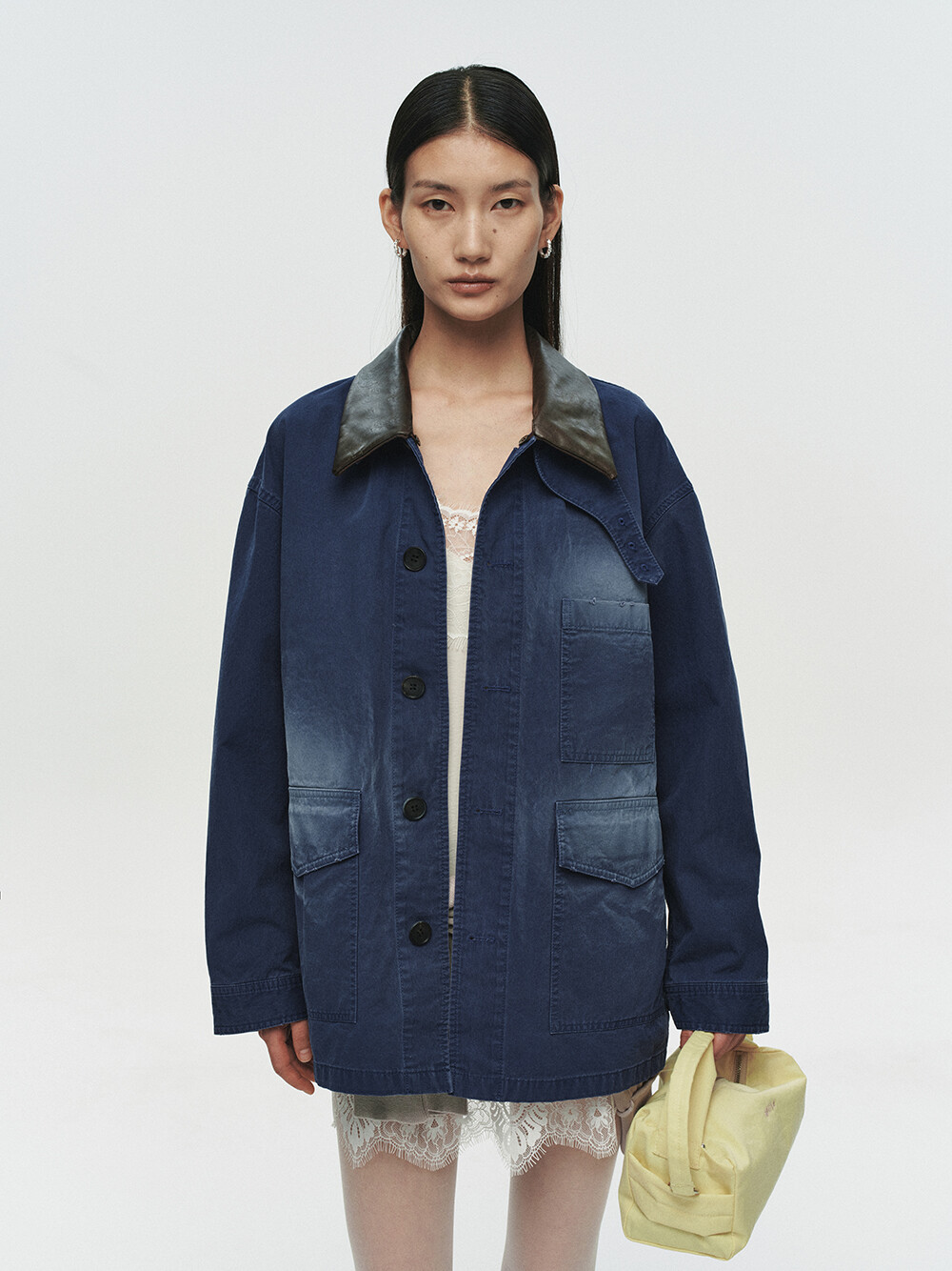 [HEUTE] CONTRAST COLLAR FIELD JACKET (NAVY)