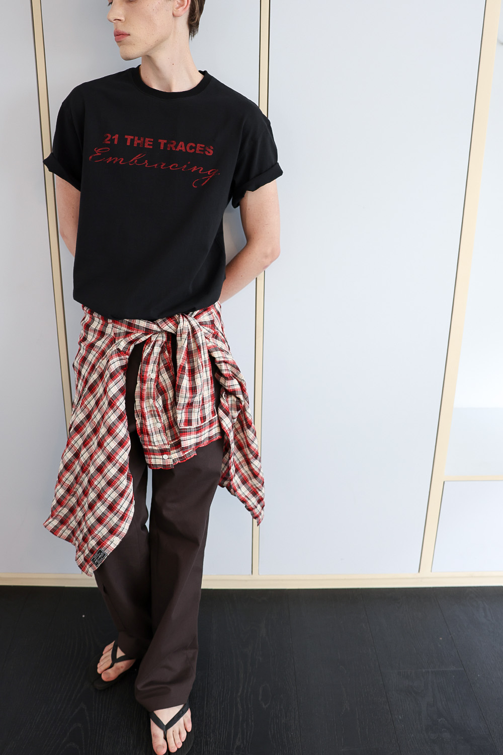 [ANYTIME LOREAK] TRACE WASHED HALF T-SHIRT - BLACK
