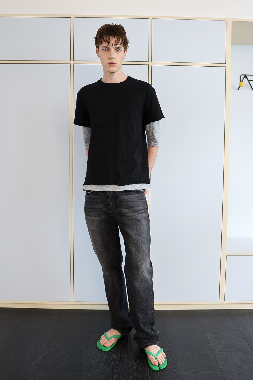 [ANYTIME LOREAK] FADE SLUB HALF T-SHIRT - BLACK
