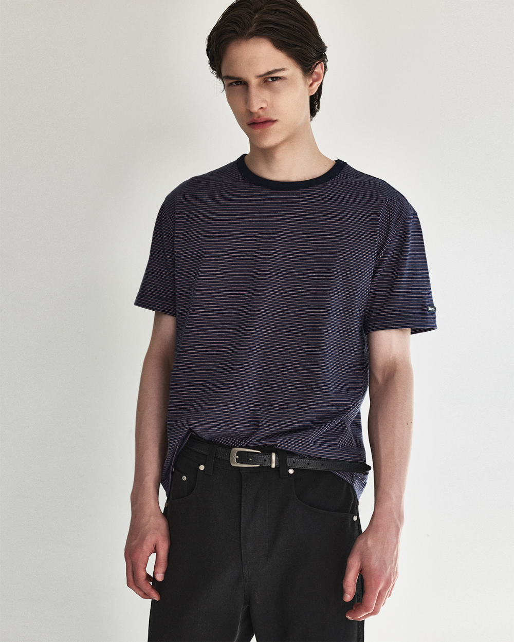 [kineto] Blend Stripe Cotton T-Shirt_Multi Purple