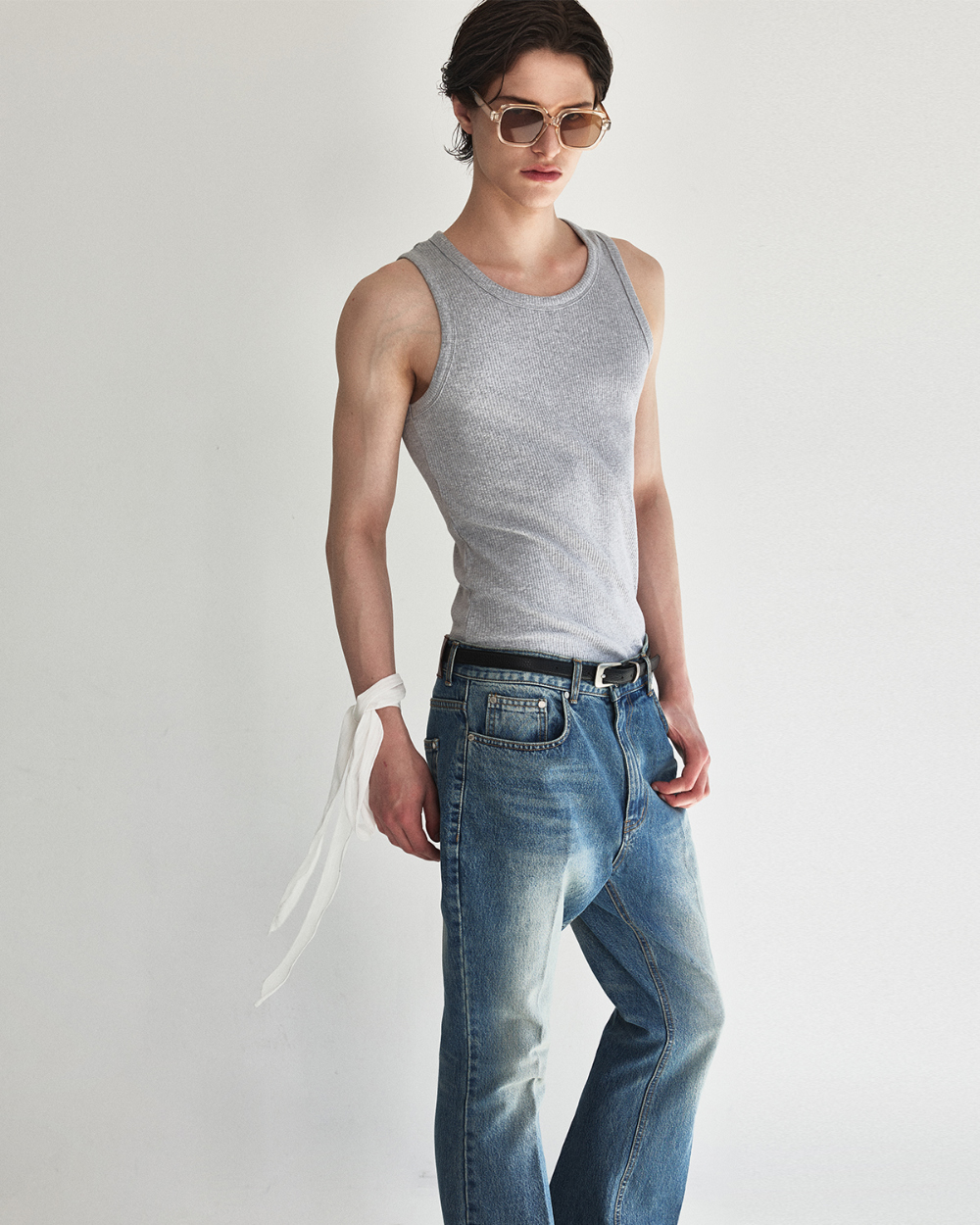 [kineto] Sleek Ribbed Sleeveless Top_Melange Grey