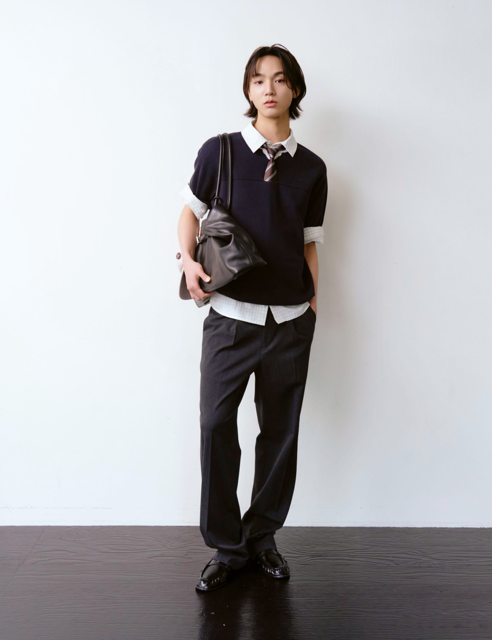 [GEN:RE] Your Way Slit Half Knit Navy