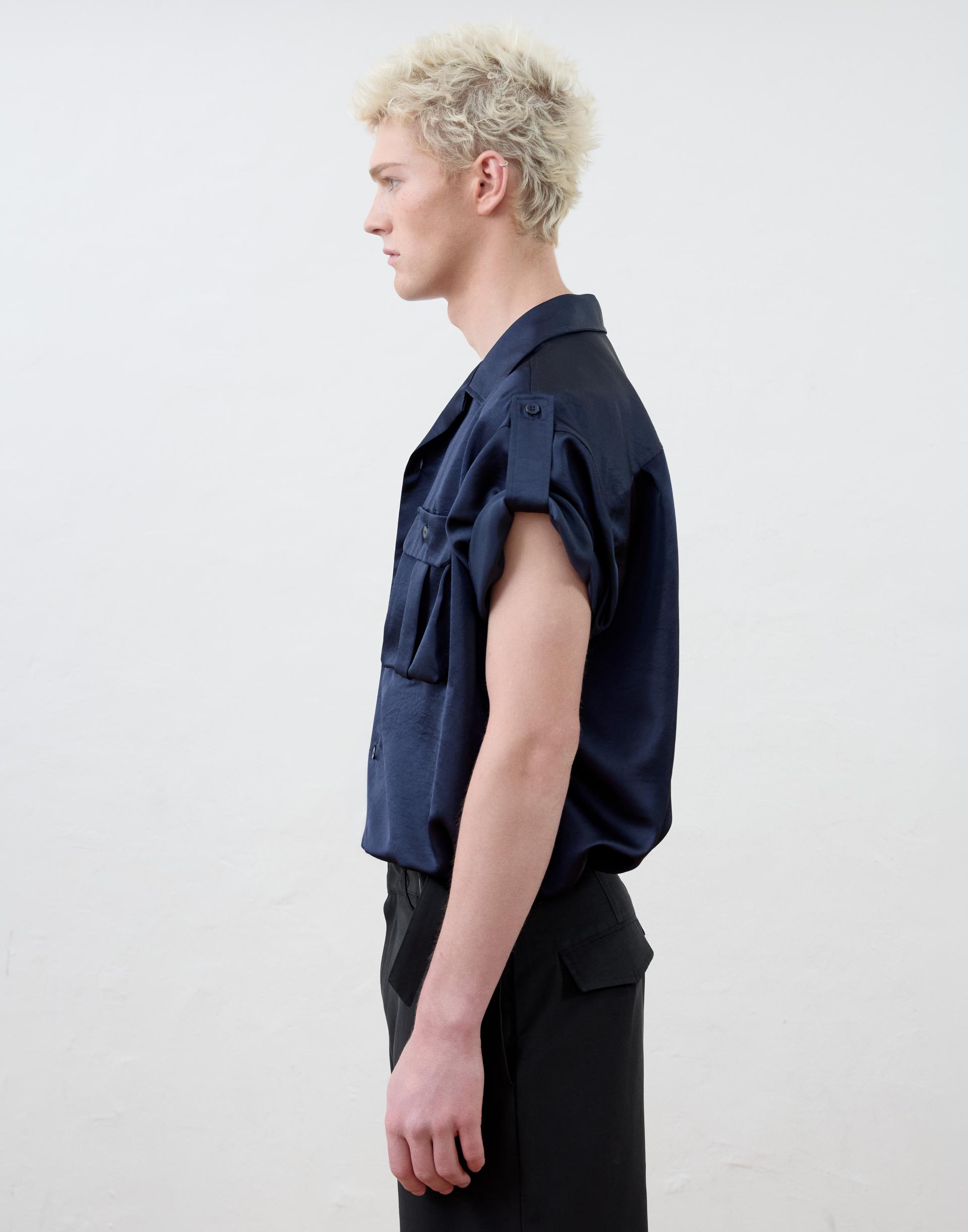 [MOOMYUNG ] MILANESE OPEN COLLAR SHIRT (DEEP BLUE)