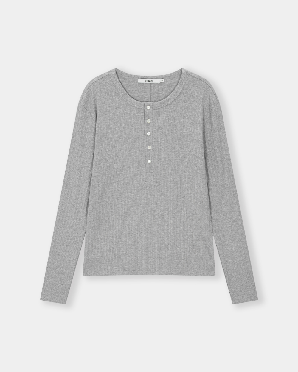 [kineto] Fine Cotton Ribbed Henley Top_Grey