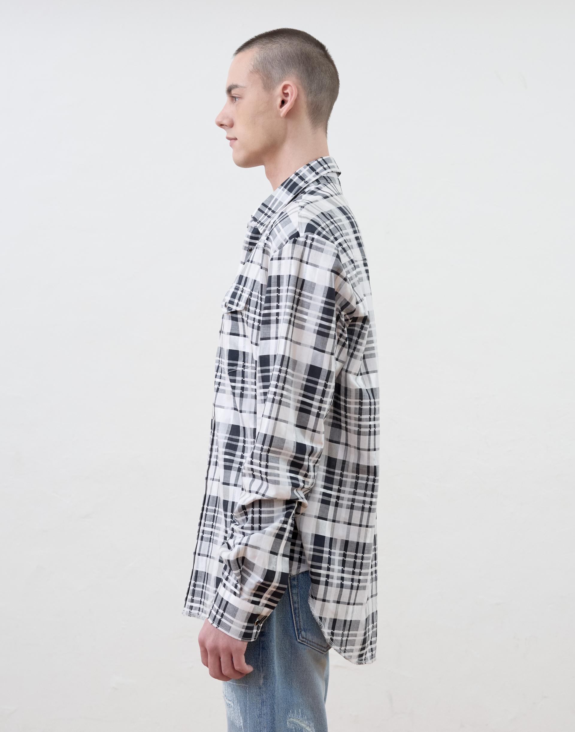 [MOOMYUNG] ‘Keanu’ CHECKED WESTERN SHIRT (WHITE & BLACK CHECK)