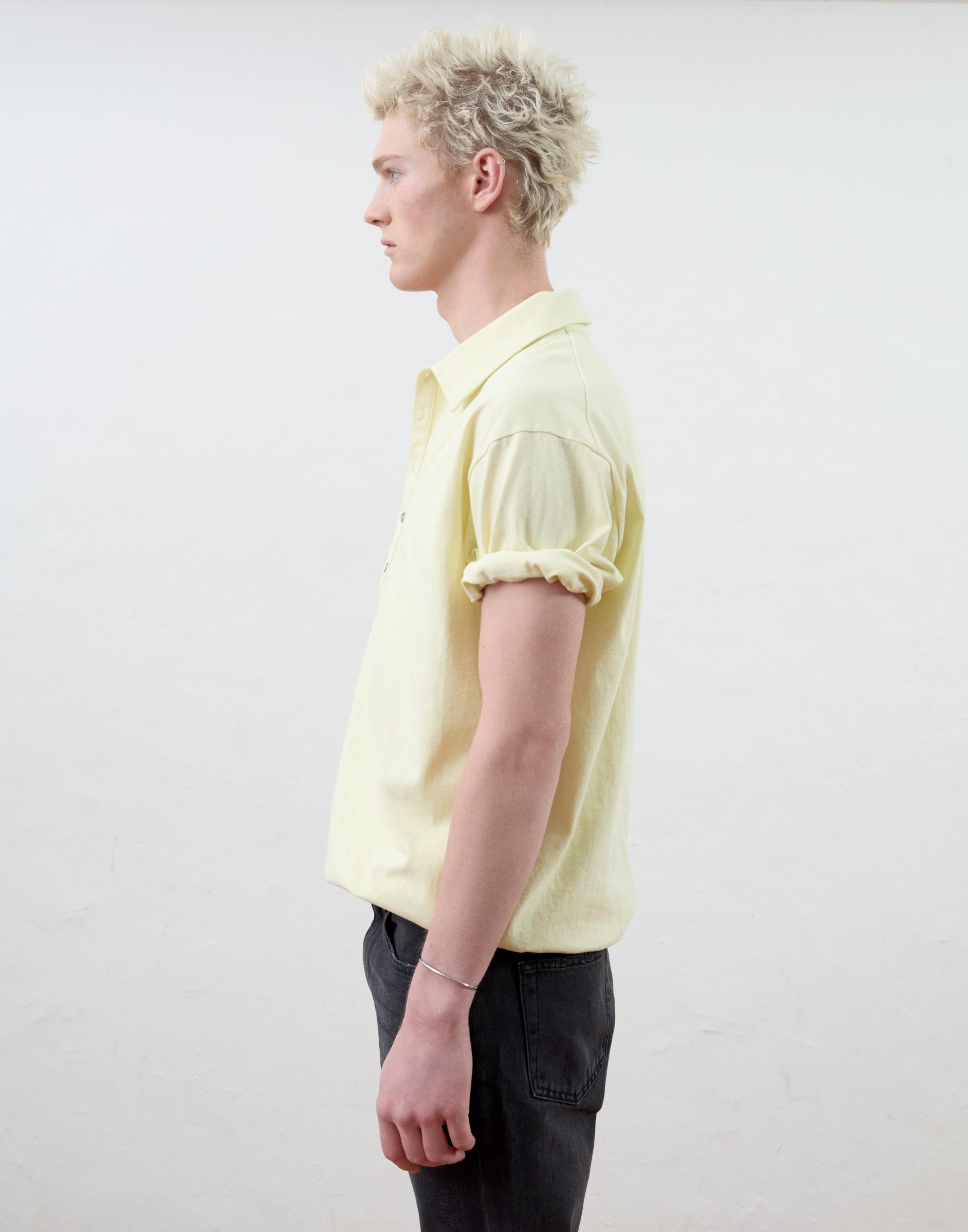 [MOOMYUNG] ROLL UP PIQUE TOP (LEMON YELLOW）