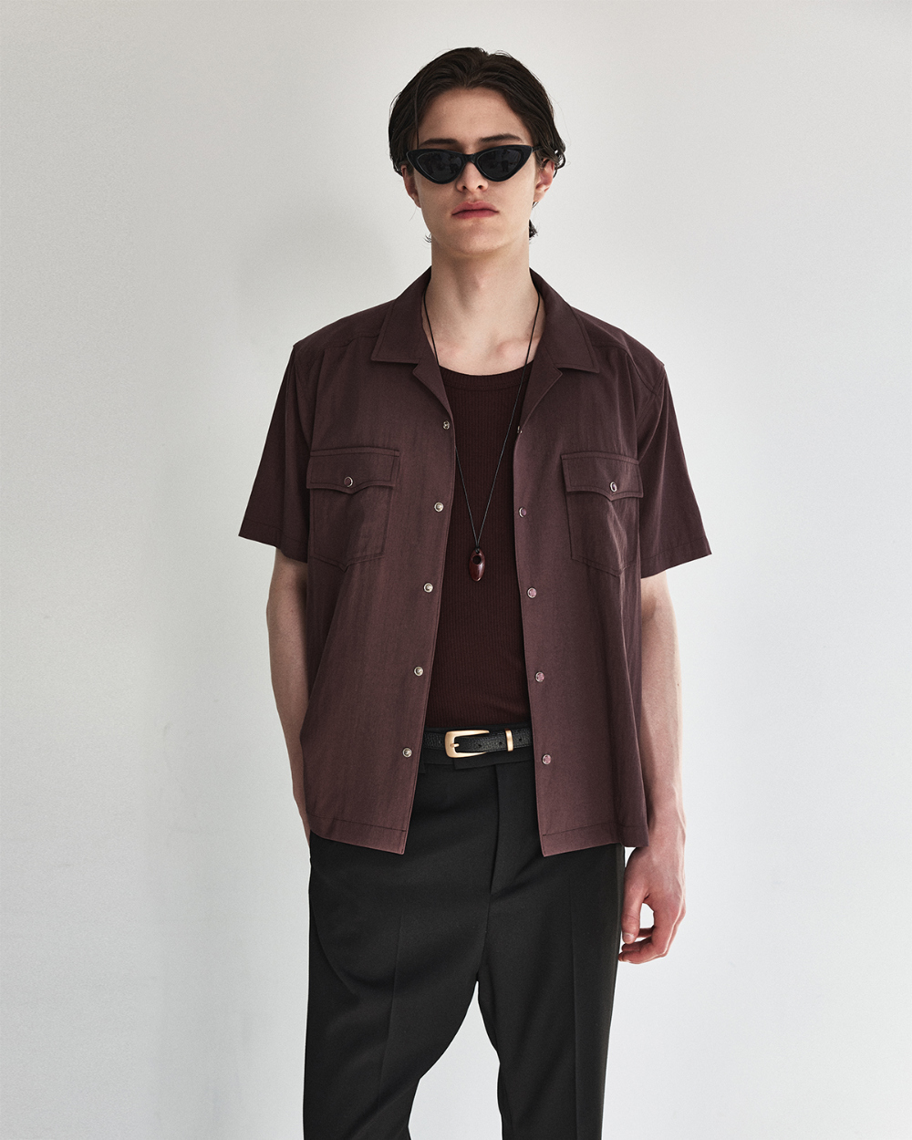 [kineto] Éclat Snap Open Collar Shirt_Plum