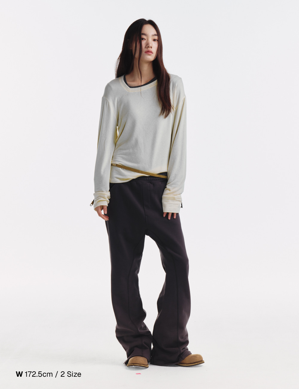 [GEN:RE] Pinched Neck Cut and Sew Wool Knit Light Yellow