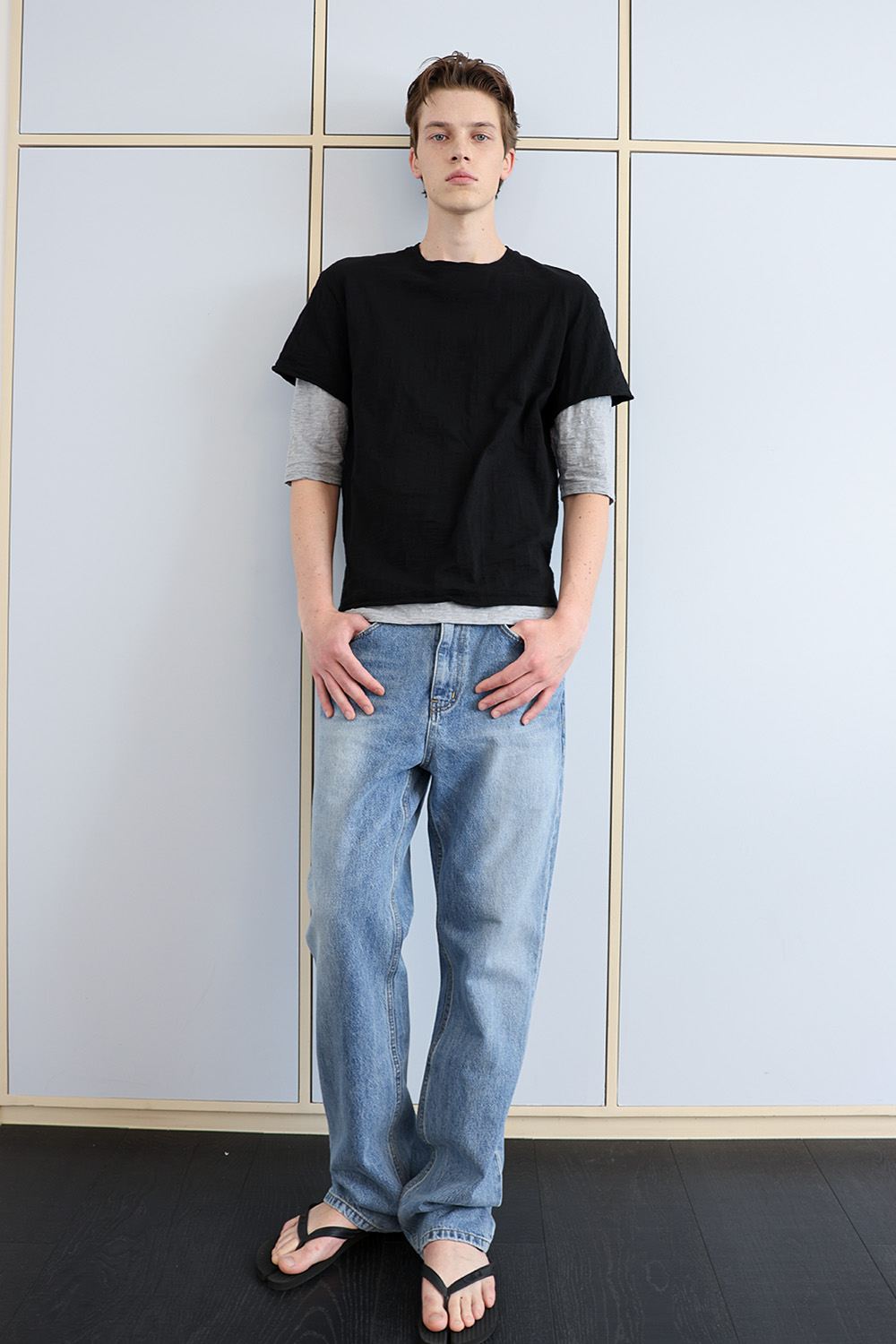 [ANYTIME LOREAK] FADE SLUB HALF T-SHIRT - BLACK