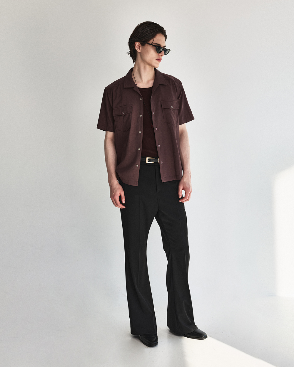 [kineto] Éclat Snap Open Collar Shirt_Plum