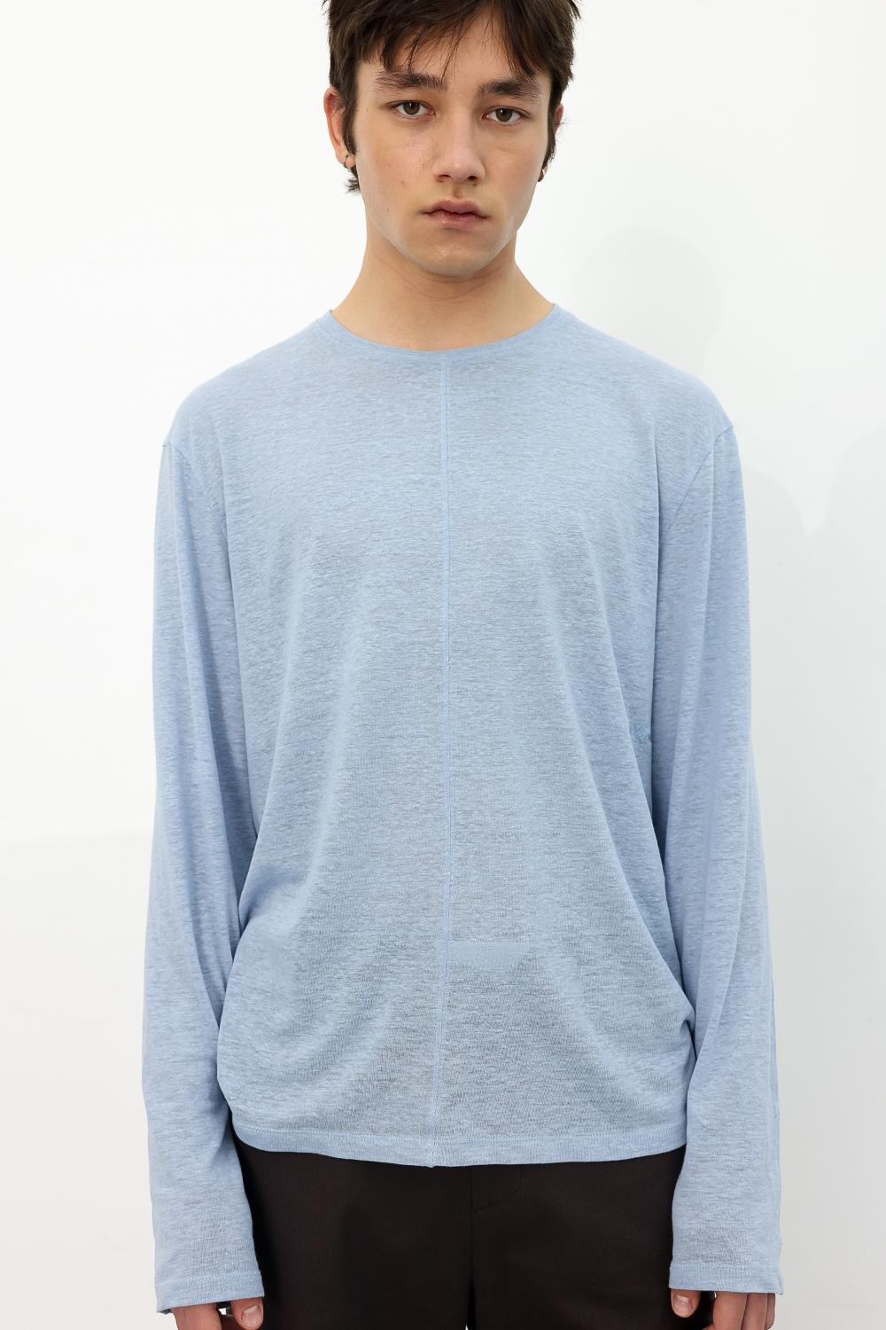 [ANYTIME LOREAK] CAMELLIA LAYERED TEE - SKY BLUE/CHARCOAL