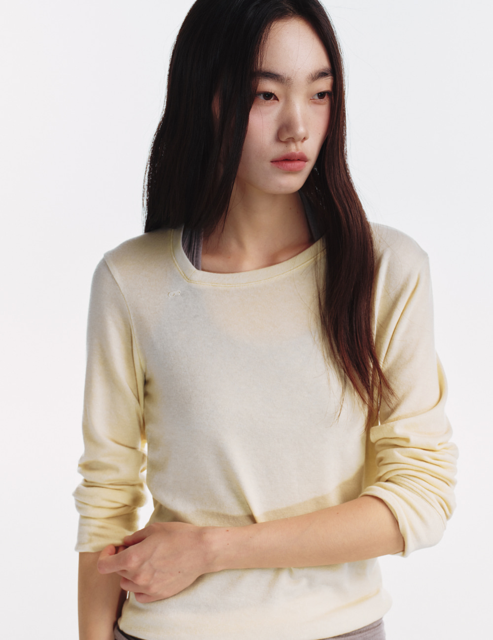 [GEN:RE] Pinched Neck Cut and Sew Wool Knit Light Yellow