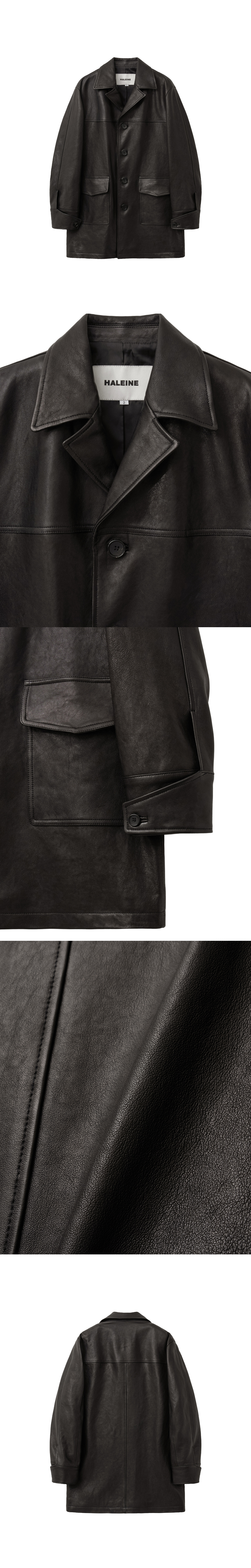 [HALEINE] LEATHER CAR COAT BLACK (XJ314)