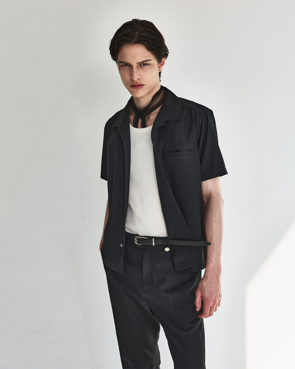 [kineto]t Refined Wool Stripe Shir_Black