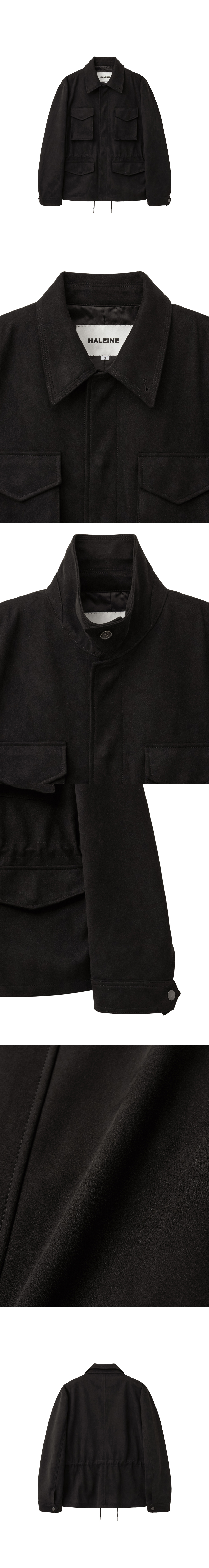 [HALEINE] FAUX SUEDE FIELD JACKET BLACK (XJ319)