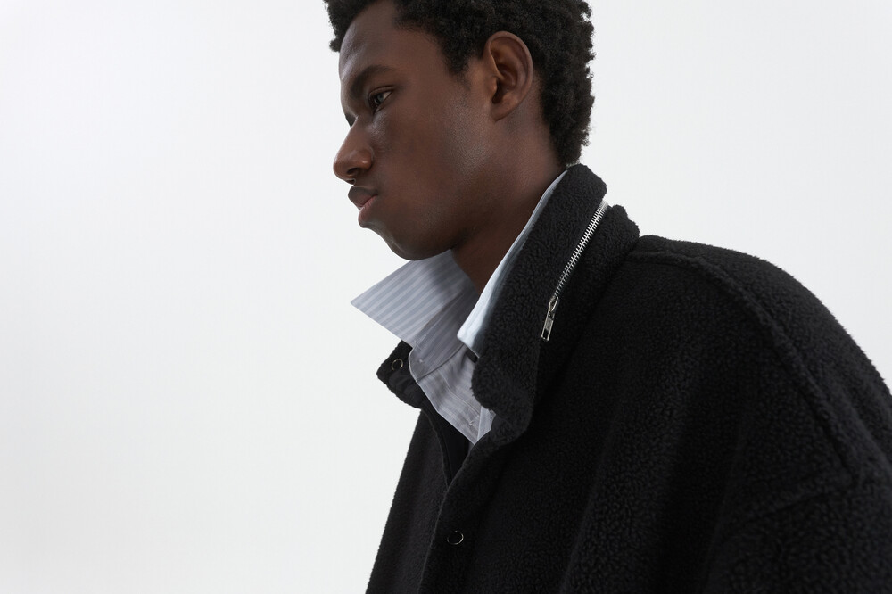 [WINDER] RING SNAP FLEECE PULL OVER -BLACK