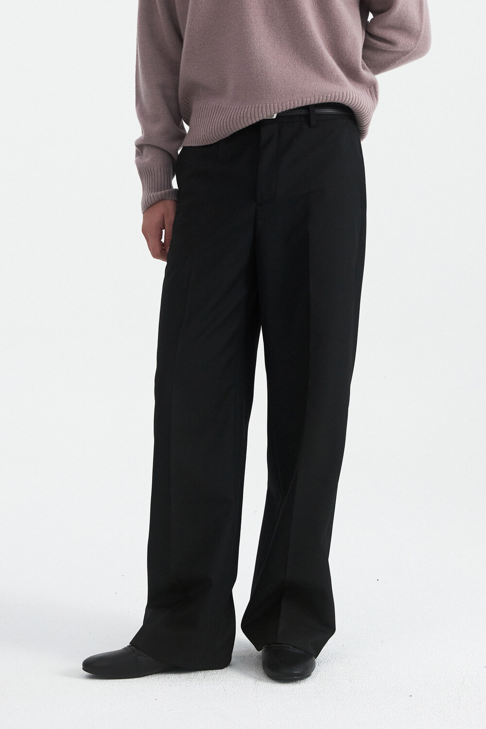 [WINDER] BACK PATCH WOOL TROUSERS - BLACK
