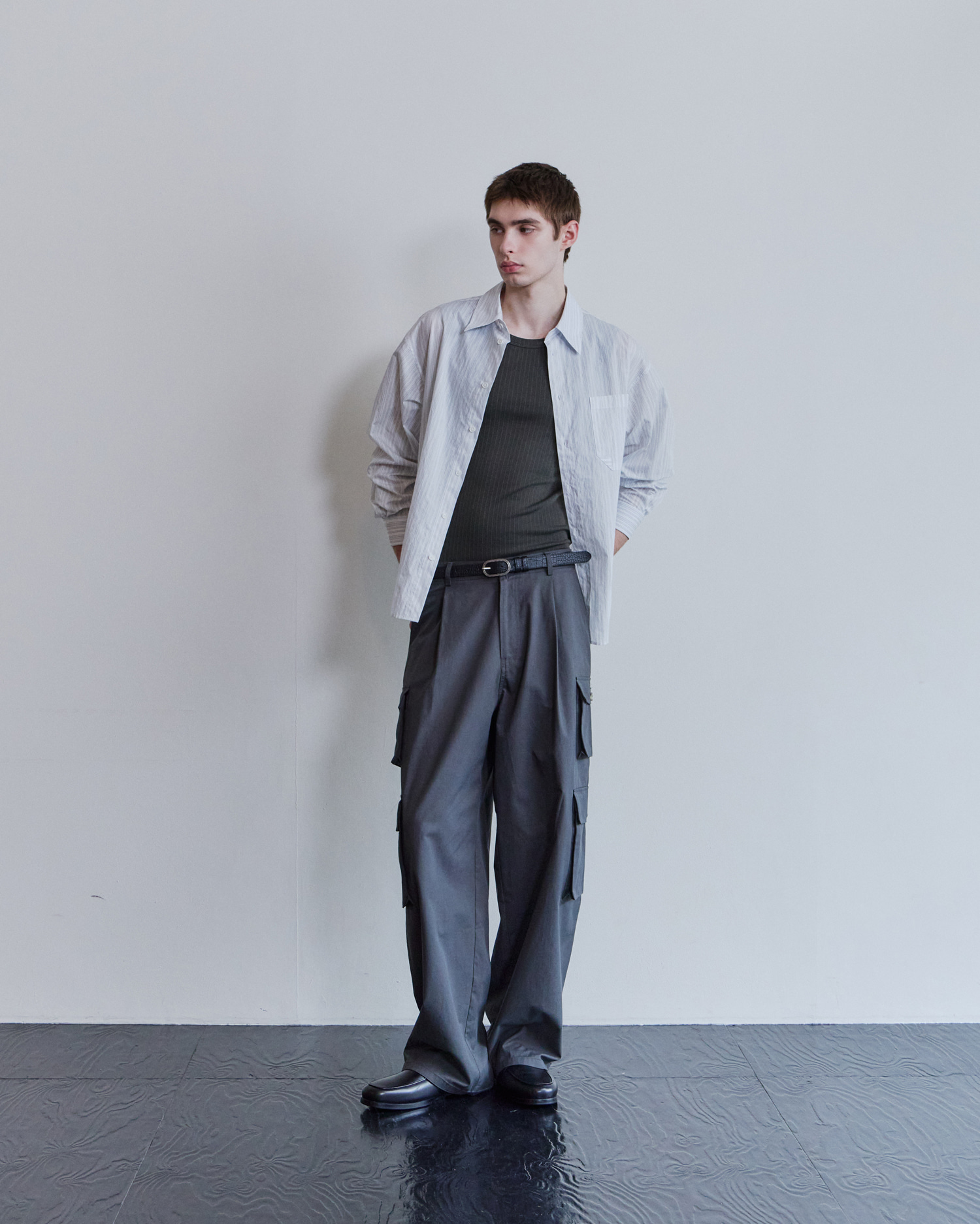 [WAVINESS] Origami Stripe Shirts - White