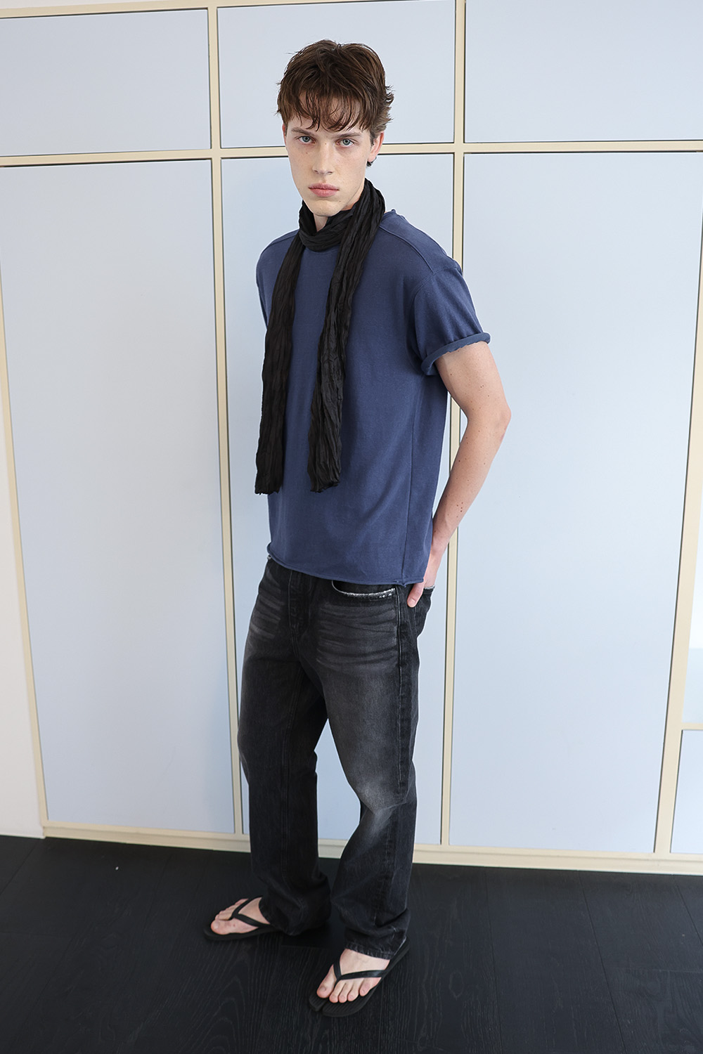 [ANYTIME LOREAK] AGAVE WRINKLE SCARF - BLACK