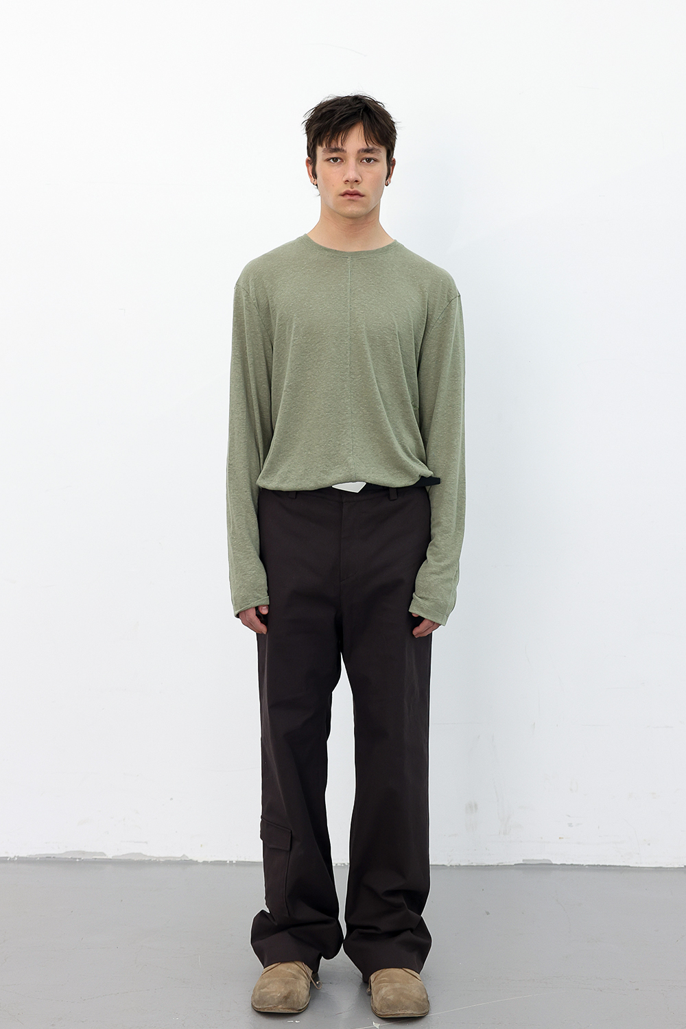 [ANYTIME LOREAK] CAMELLIA LAYERED TEE - KHAKI/BLACK