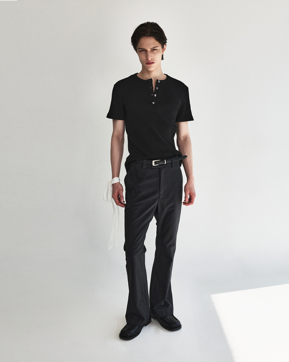[kineto] Oblong Leather Buckle Belt_Silver