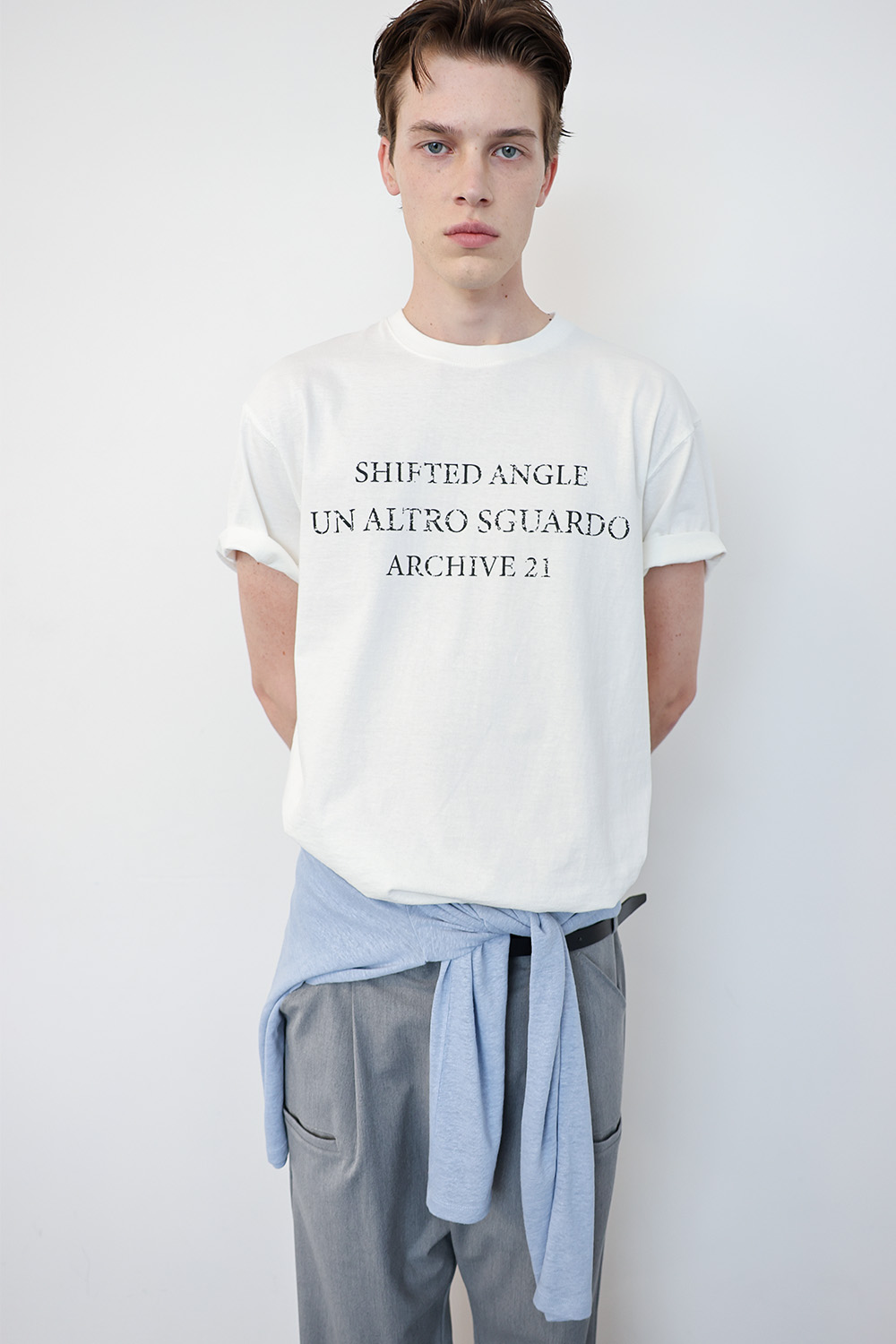 [ANYTIME LOREAK] SEDUM WASHED HALF T-SHIRT - WHITE