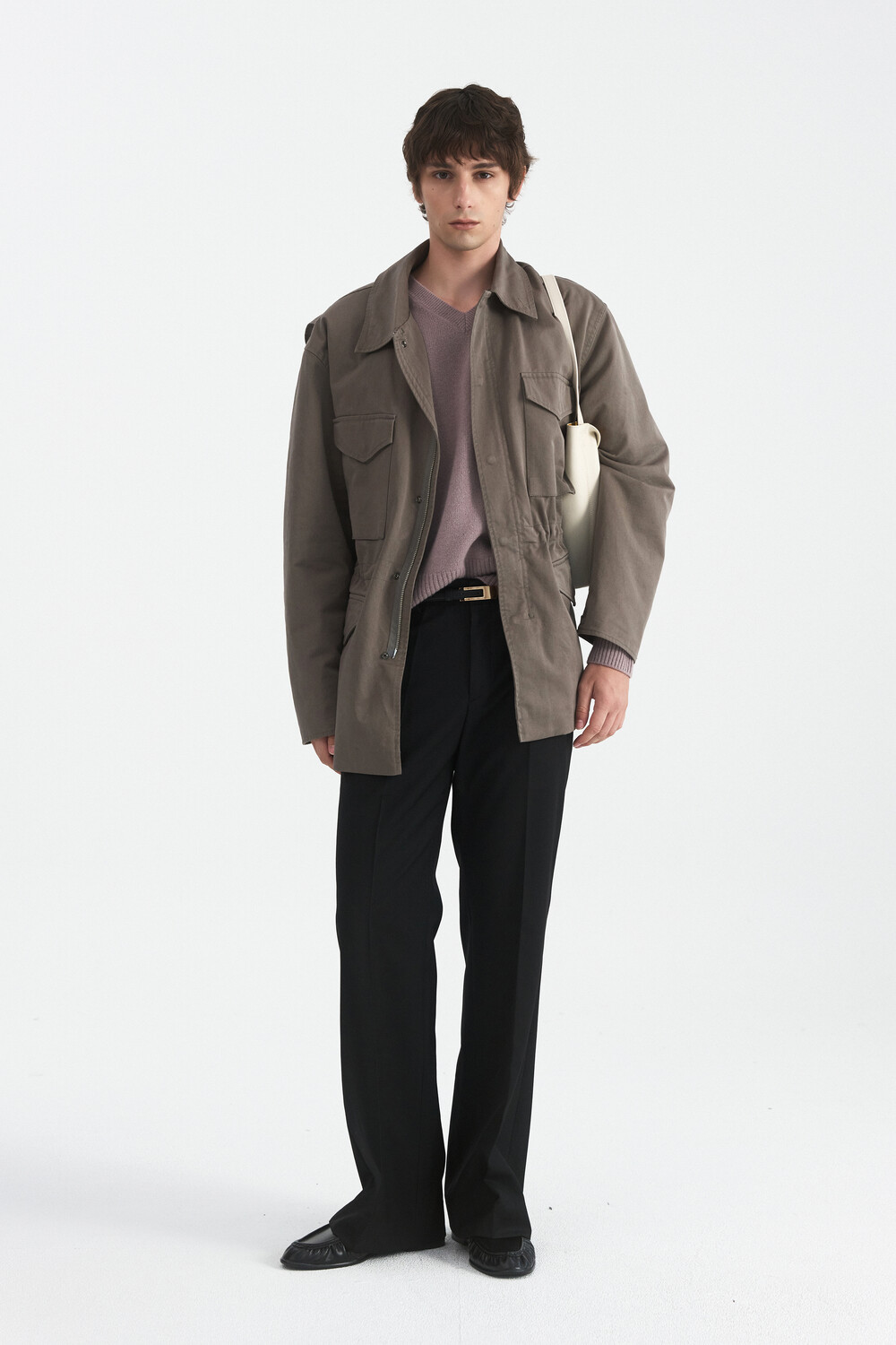 [WINDER] CONTOUR RIB WOOL V NECK SWEATER - MUTED LAVENDER