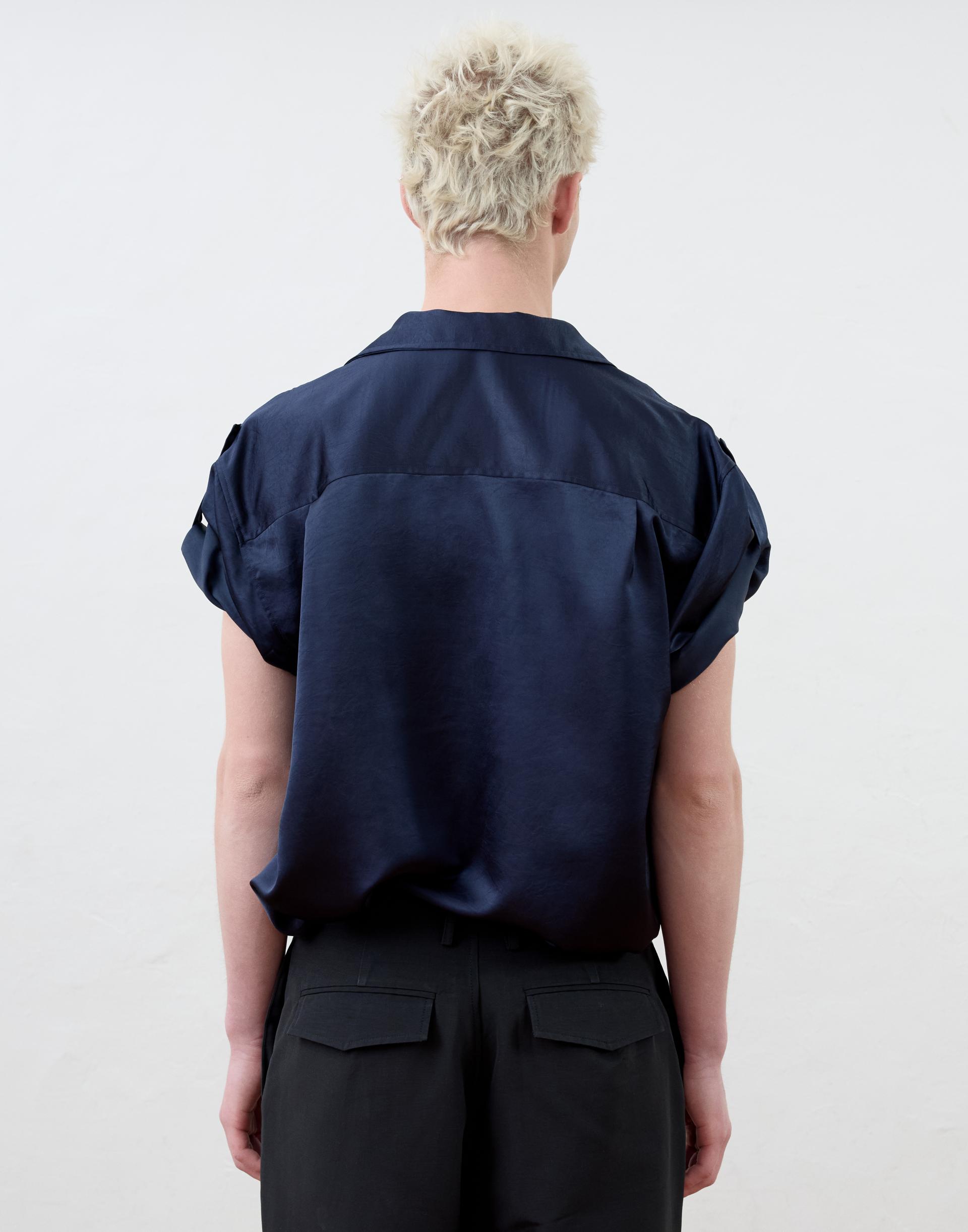 [MOOMYUNG ] MILANESE OPEN COLLAR SHIRT (DEEP BLUE)