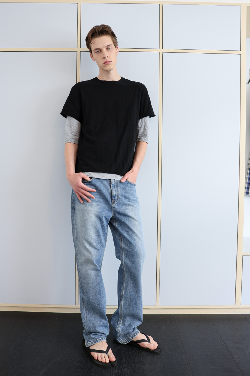 [ANYTIME LOREAK] FADE SLUB HALF T-SHIRT - BLACK