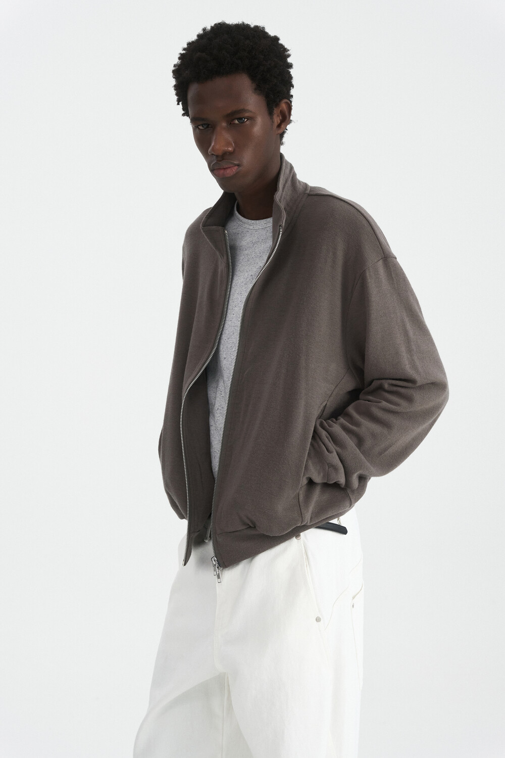 [WINDER] WOOL JERSEY TRACK JACKET - TAUPE