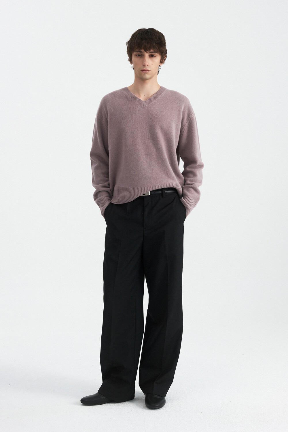[WINDER] BACK PATCH WOOL TROUSERS - BLACK