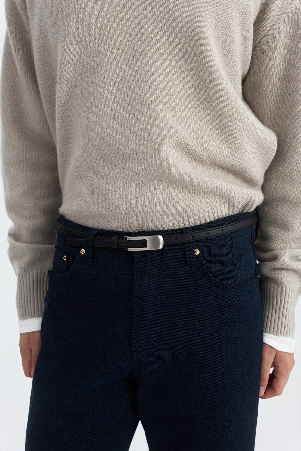 [WINDER] DISTRESSED REGULAR-FIT COTTON PANTS - NAVY