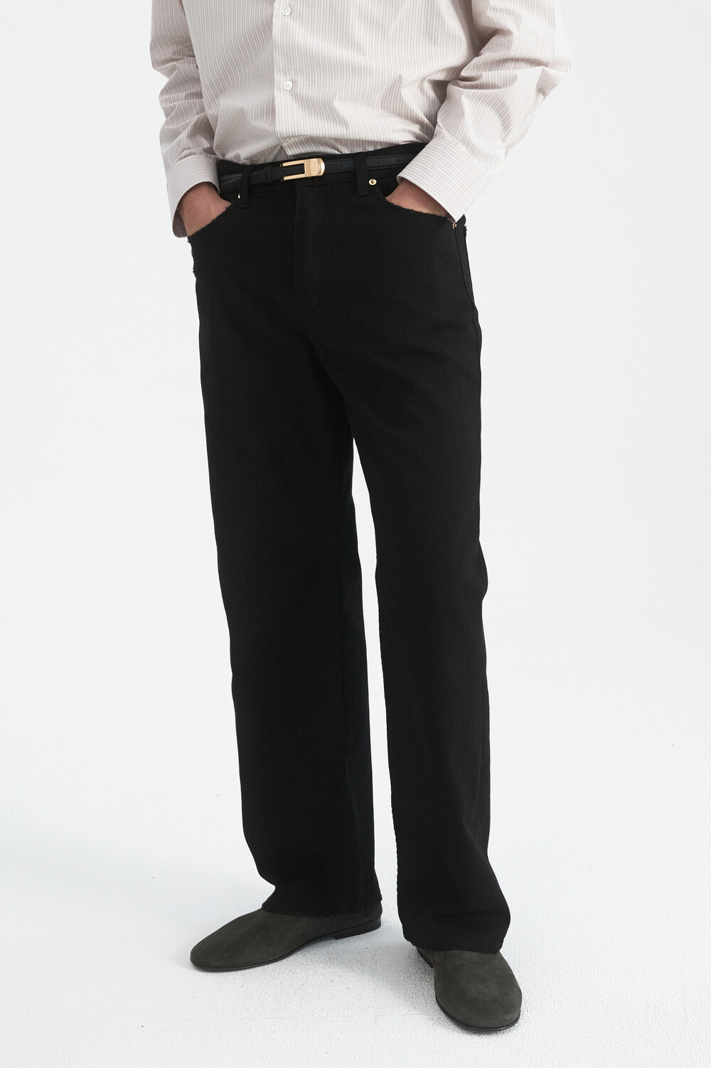 [WINDER] DISTRESSED REGULAR-FIT COTTON PANTS -BLACK