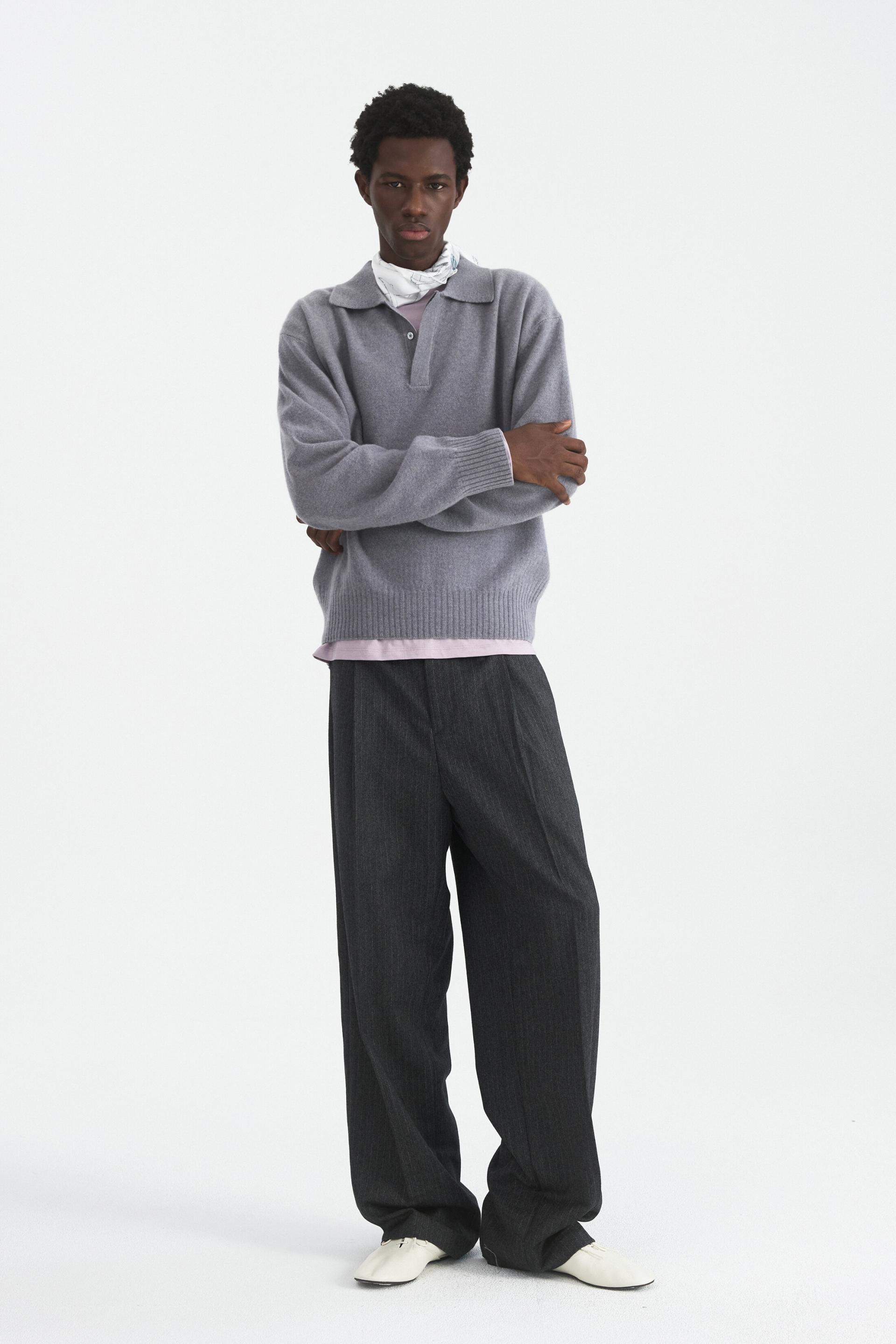 [WINDER] MERINO WOOL HIDDEN POLO SWEATER - SILVER BLUE