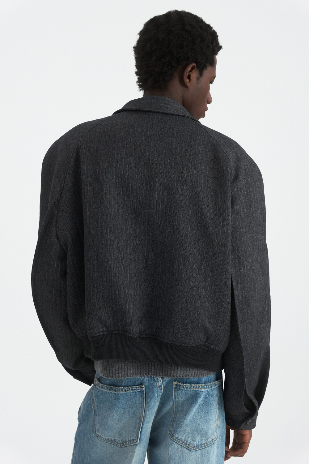 [WINDER] RAGLAN WOOL CROP BLOUSON - HARRINGBONE CHARCOAL