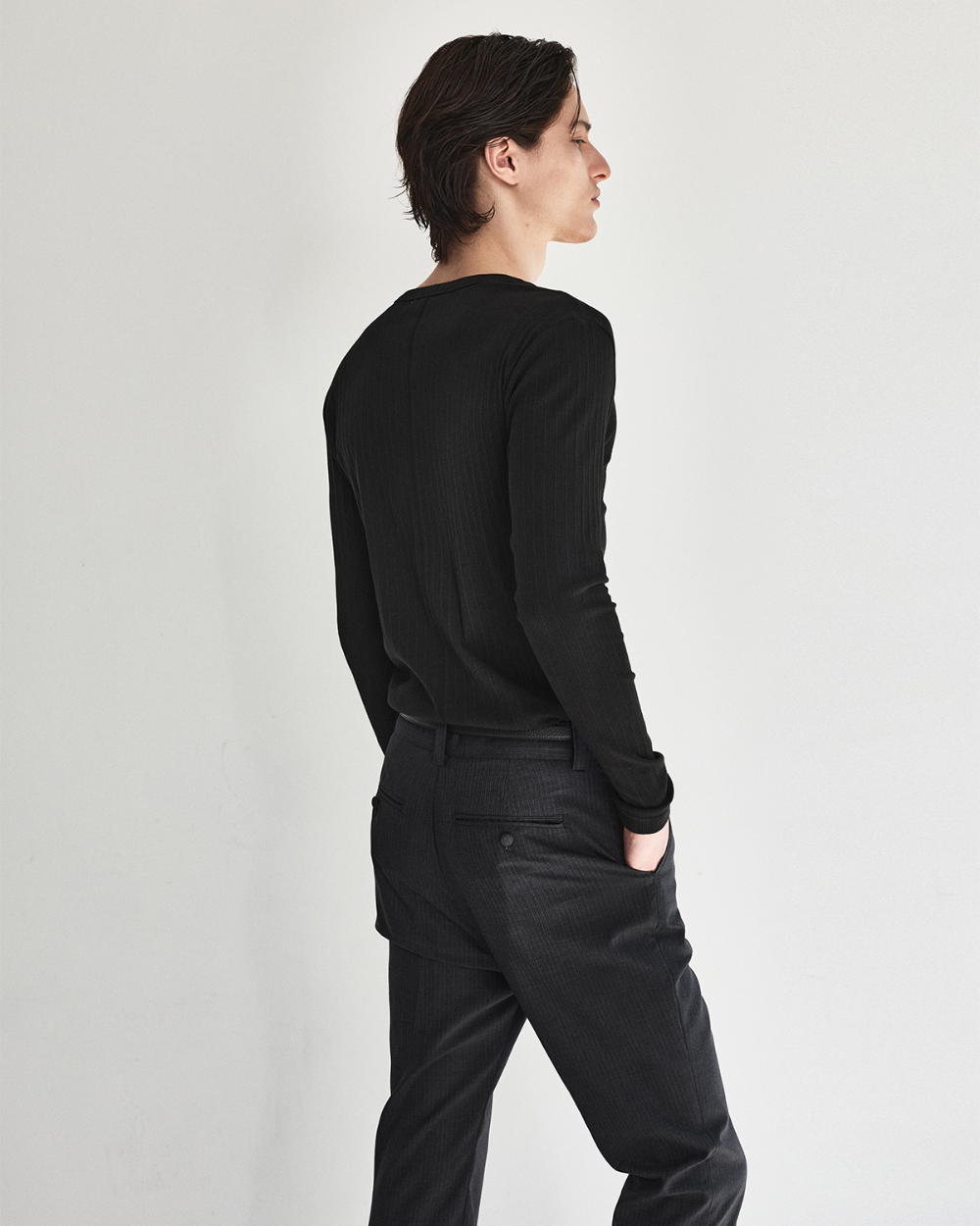 [kineto] Pin Stripe Wool Flare Pants_Grey