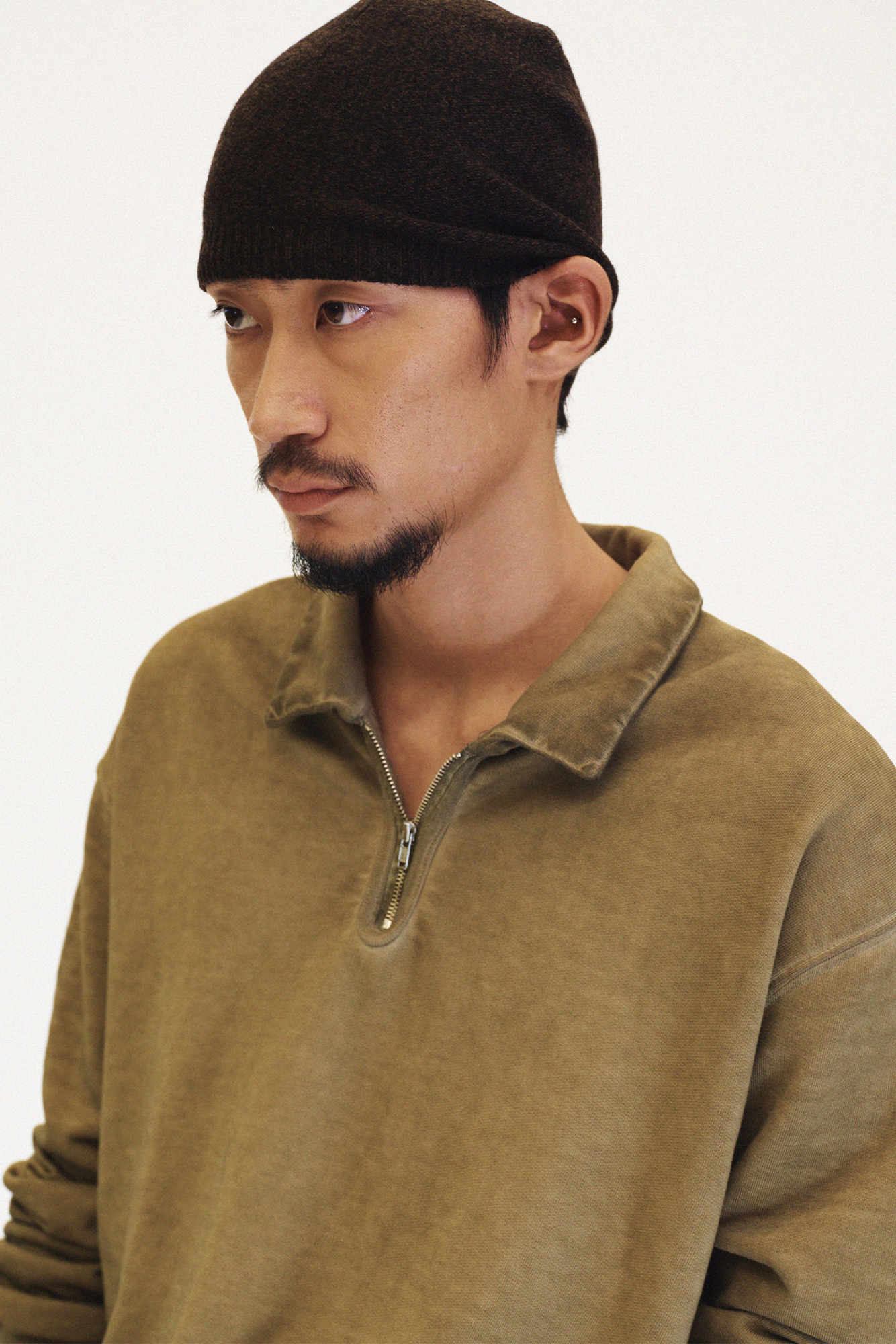 [SURFACE EDITION] OVERDYED HALF ZIP SWEAT KHAKI