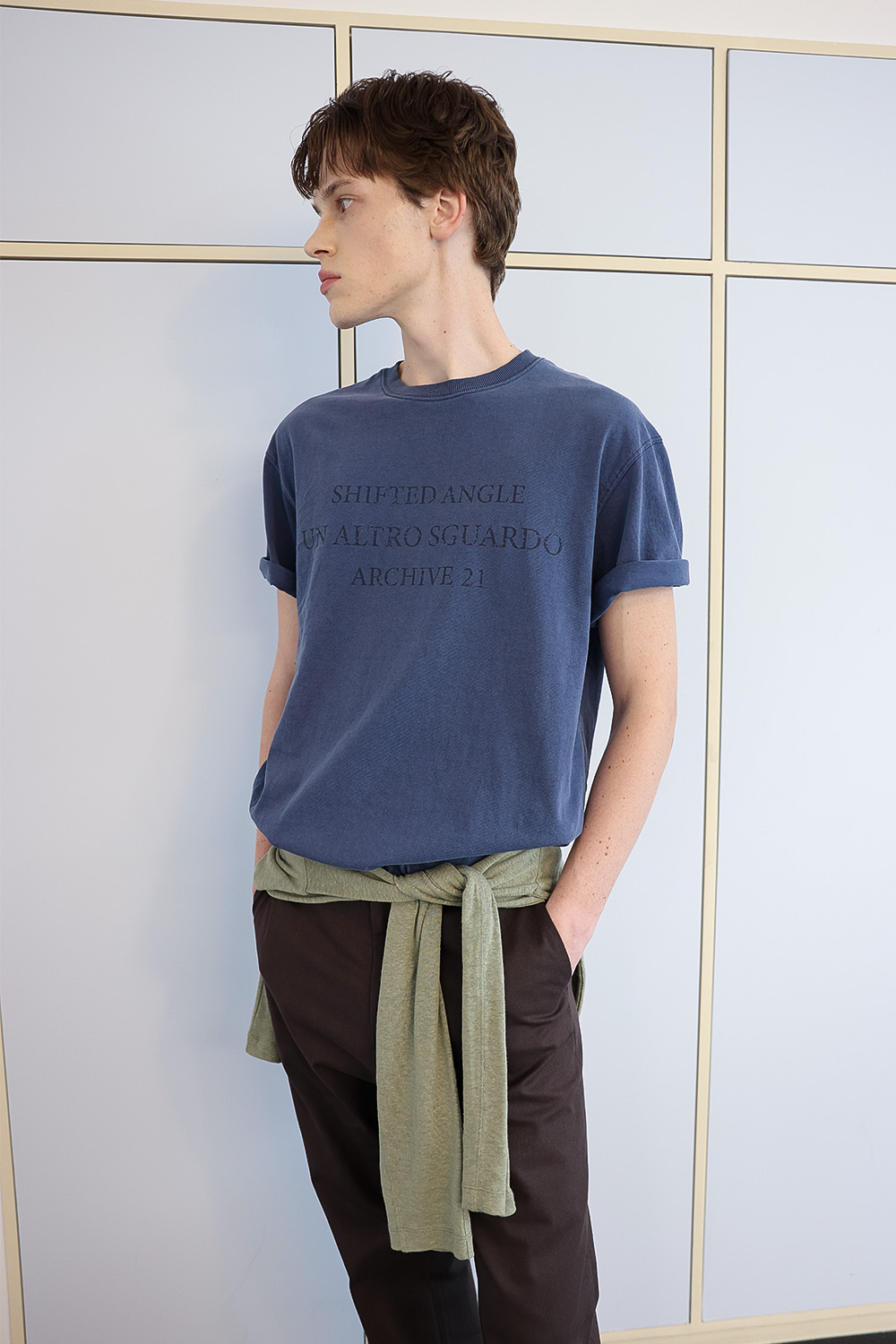 [ANYTIME LOREAK] SEDUM WASHED HALF T-SHIRT - VINTAGE BLUE
