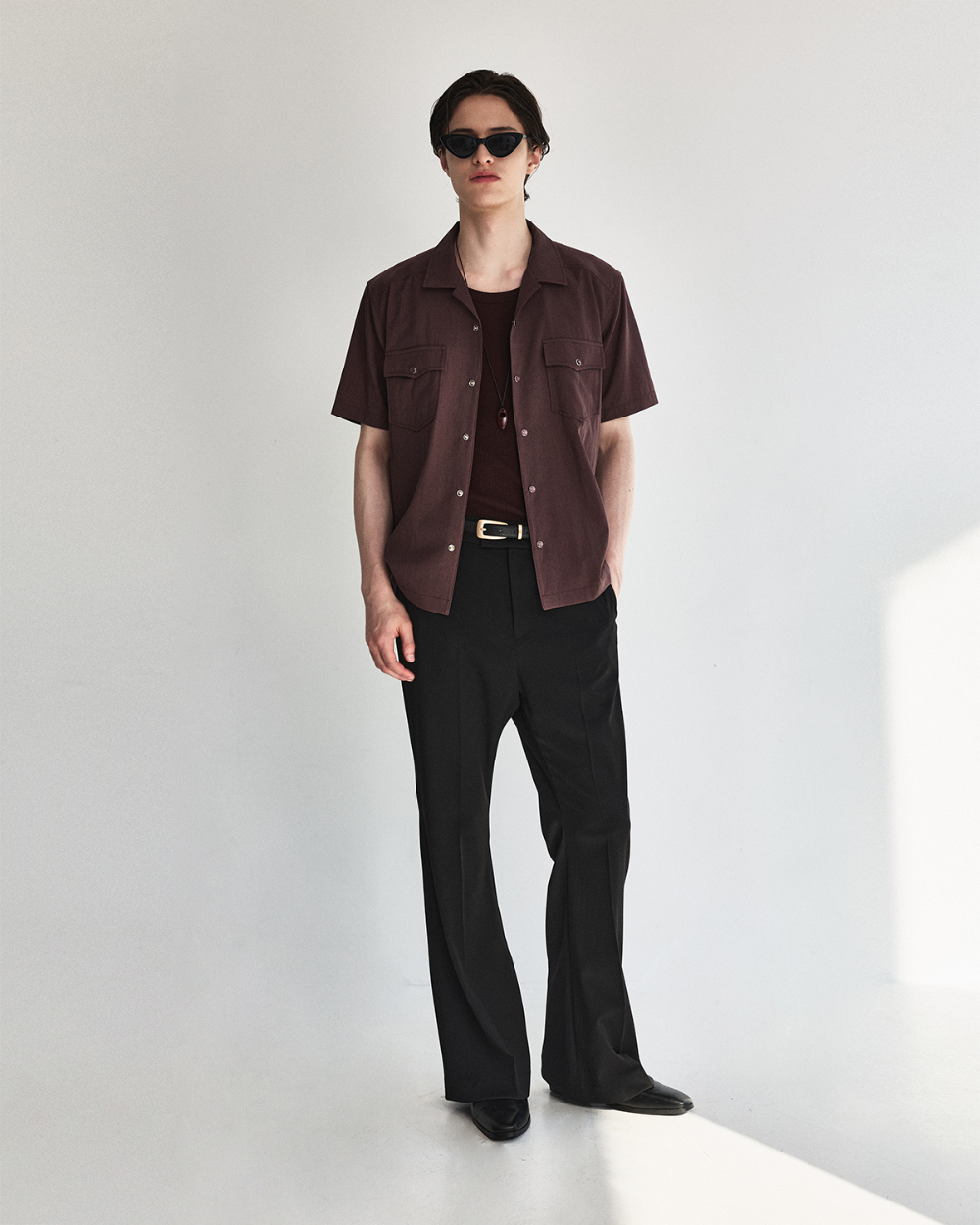 [kineto] Éclat Snap Open Collar Shirt_Plum