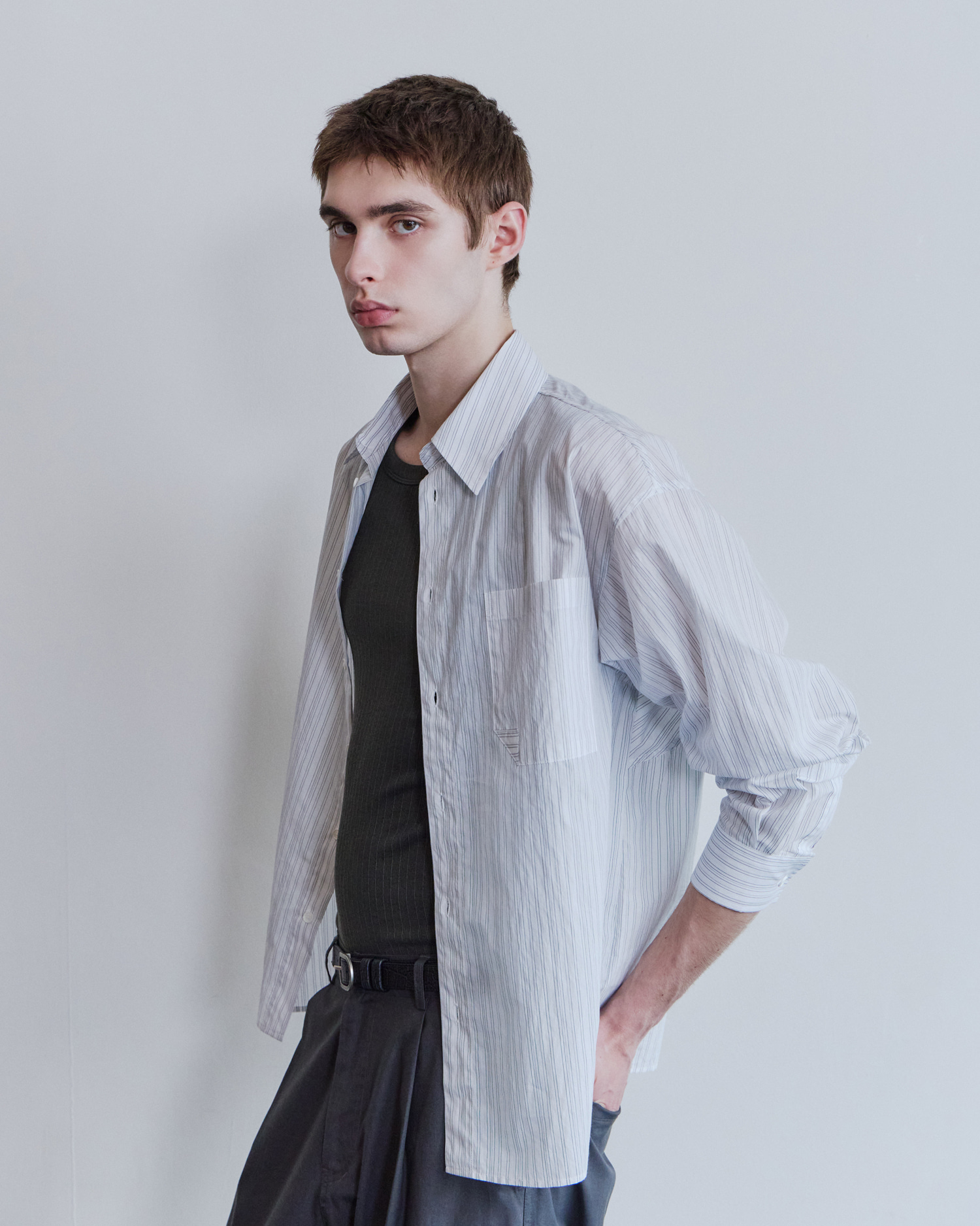 [WAVINESS] Origami Stripe Shirts - White