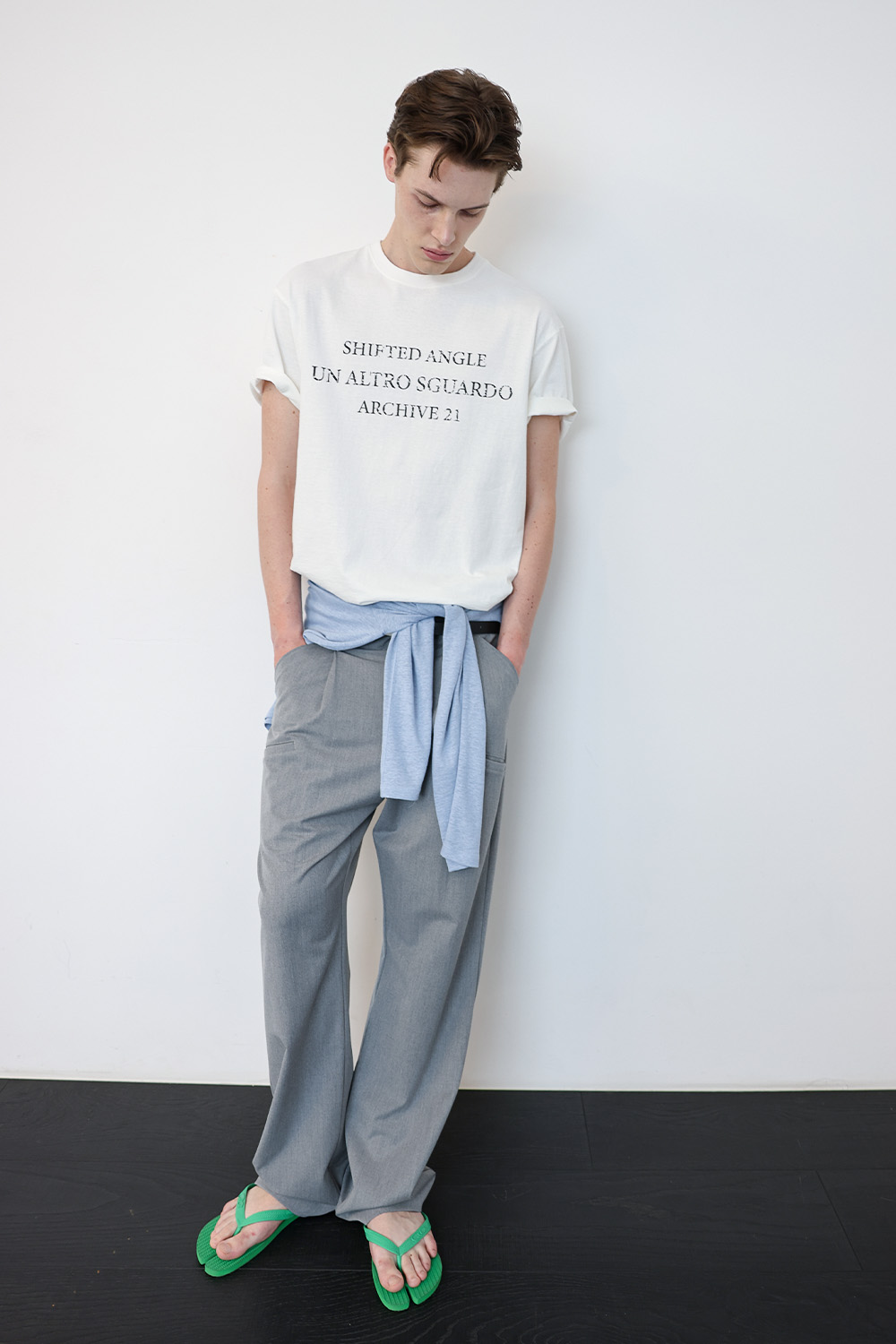 [ANYTIME LOREAK] SEDUM WASHED HALF T-SHIRT - WHITE