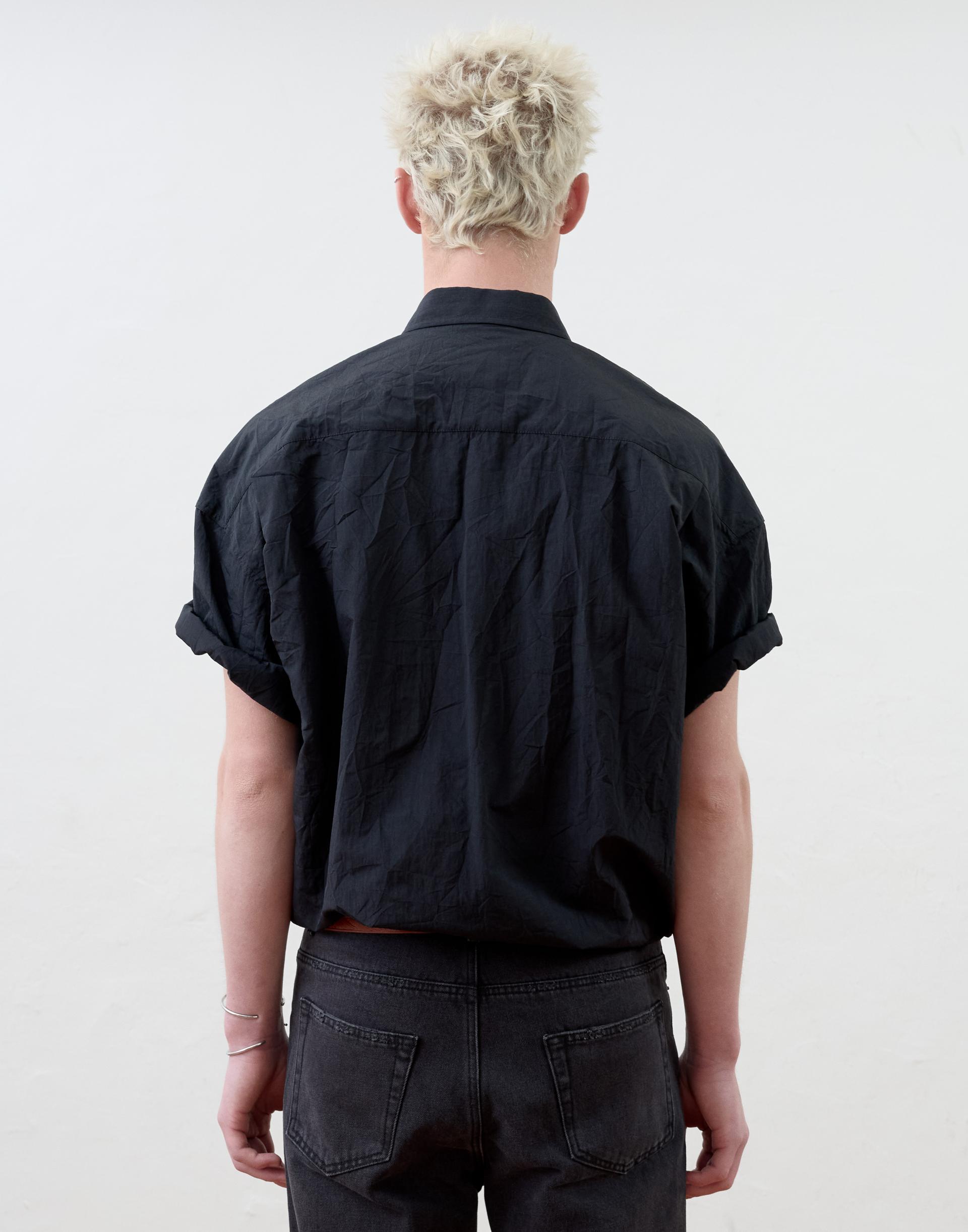 [MOOMYUNG] WRAP SHORTSLEEVE SHIRT (CREASE BLACK)