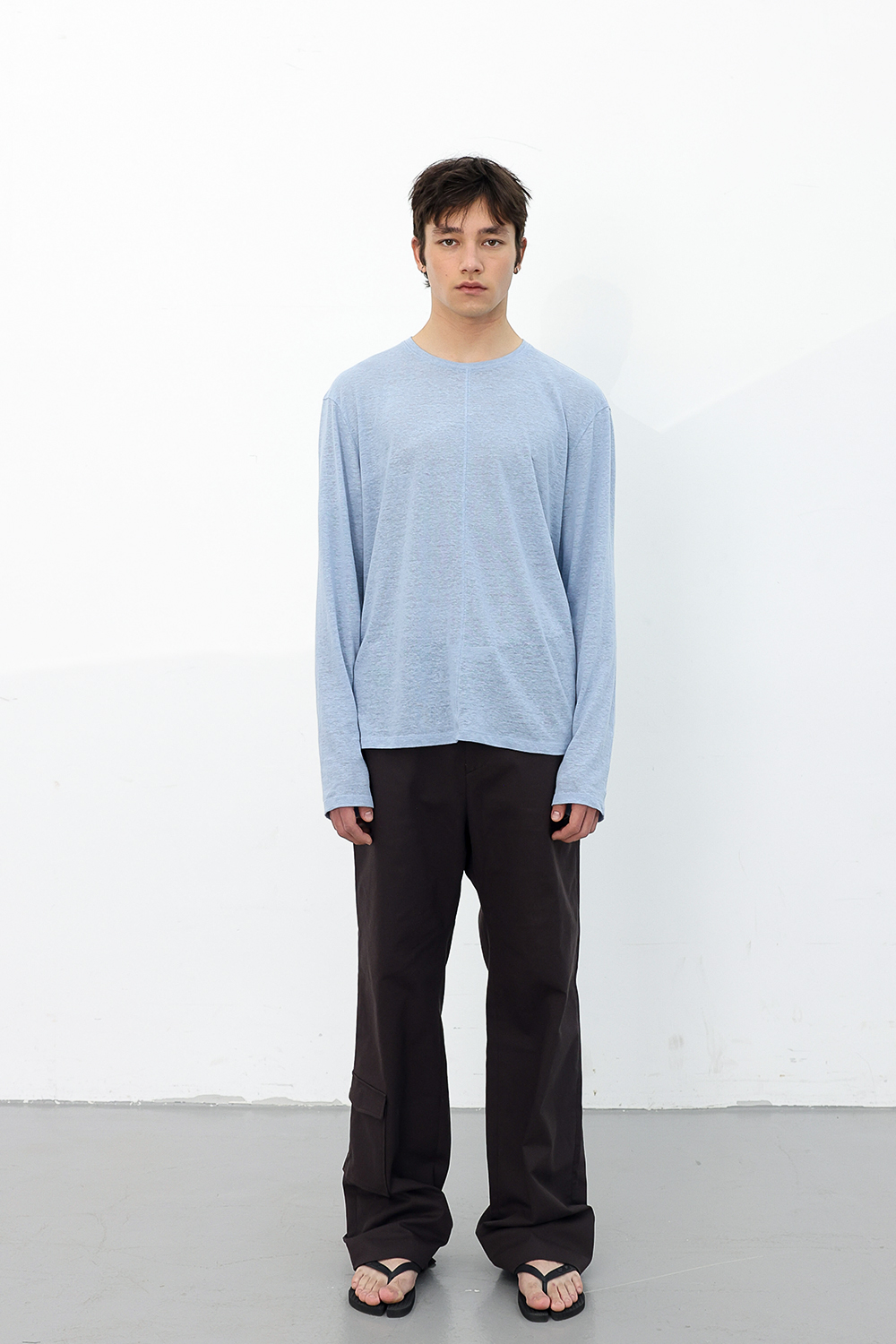 [ANYTIME LOREAK] CAMELLIA LAYERED TEE - SKY BLUE/CHARCOAL