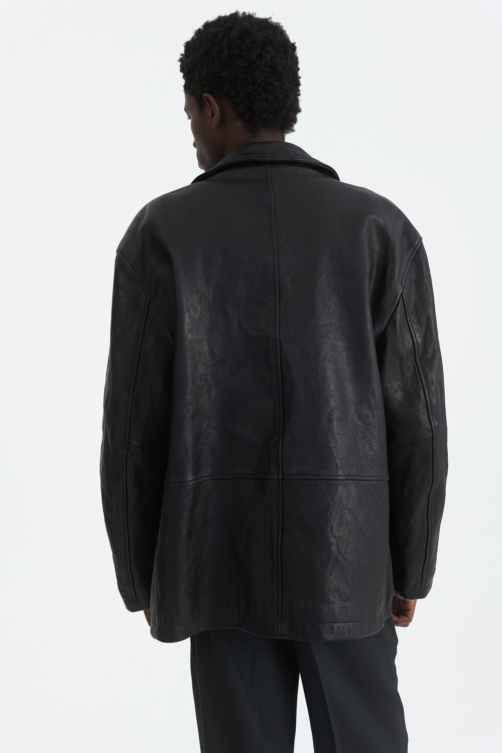 [WINDER] VINTAGE WASHED GOAT LEATHER CAR COAT - BLACK